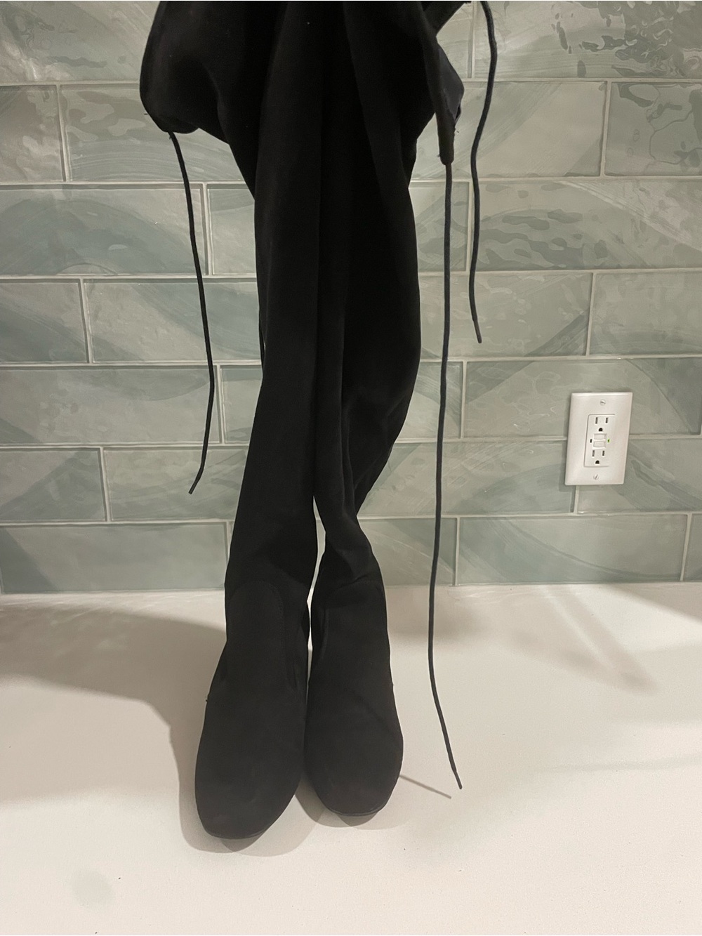 Chinese Laundry Black Over-the-Knee Stretch Tie Boots